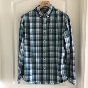 Tommy Hilfiger Blue Green Plaid Button Up Shirt